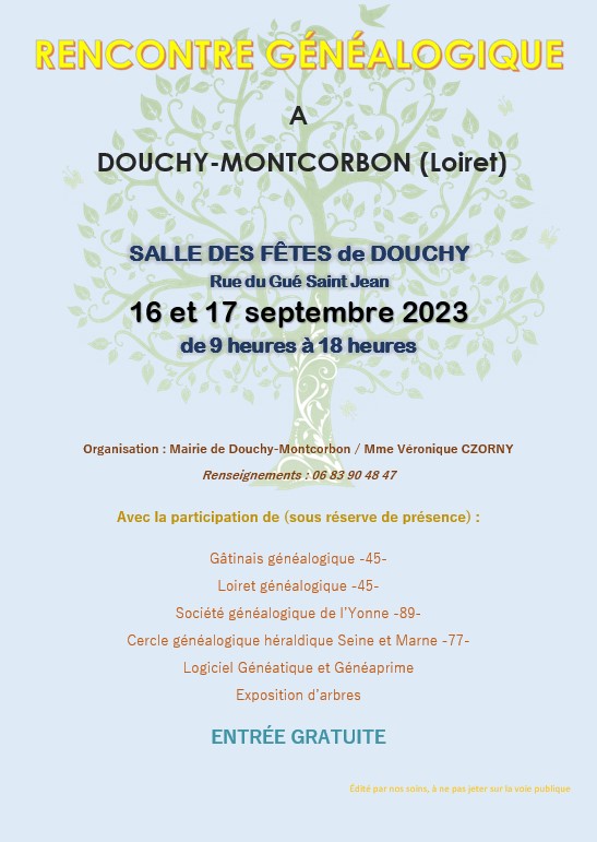 Flyer rencontre généalogique Douchy-Montcorbon